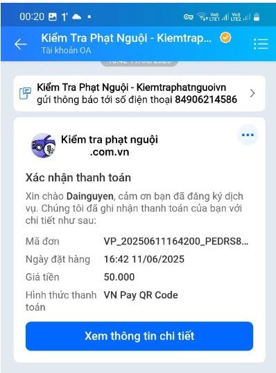 thông báo kết quả qua zalo